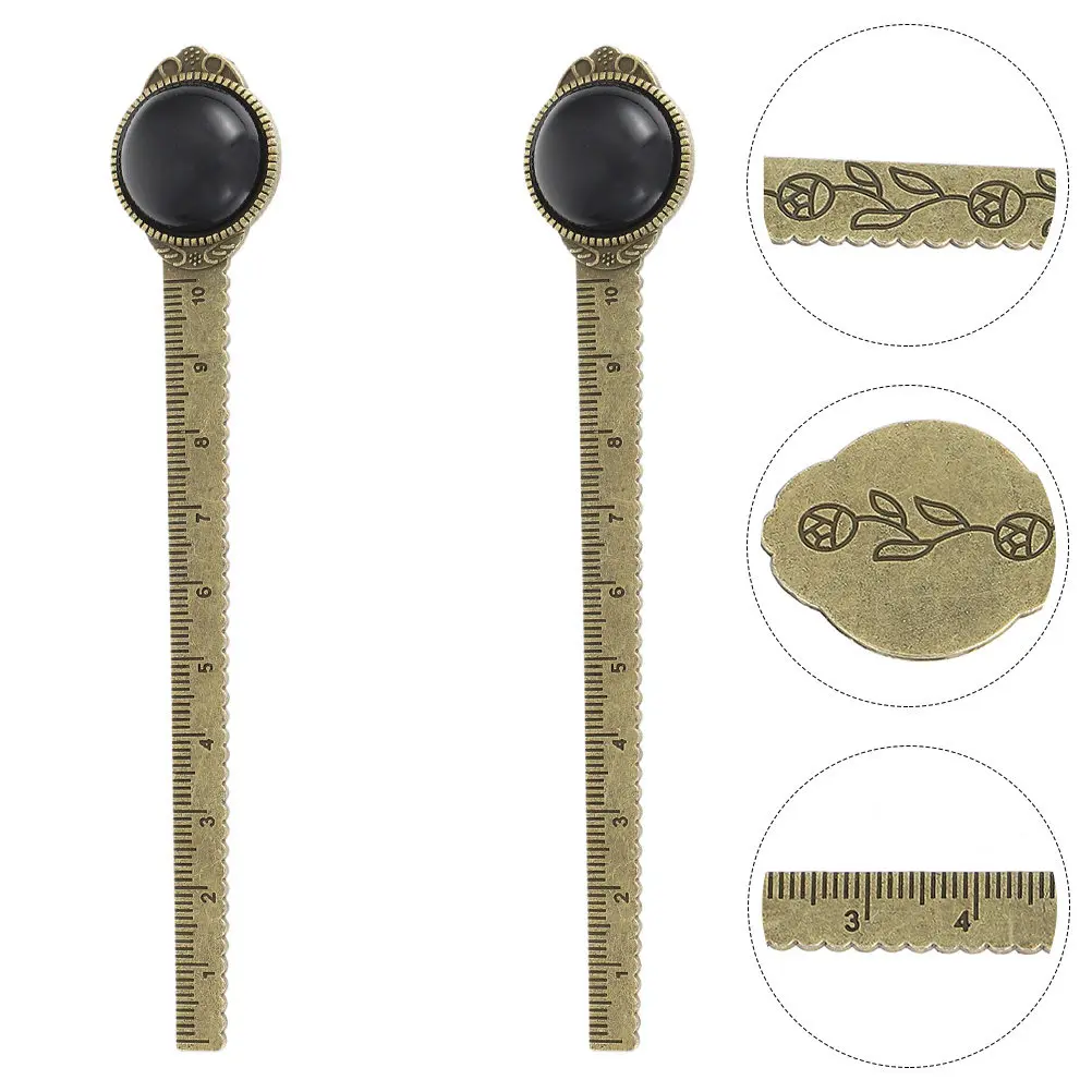 2Pcs Crystal Stone Bookmarks Alloy Bookmark Decors Unique Design for Page Holder Retro Ruler Bookmarks Student Stationery Gift