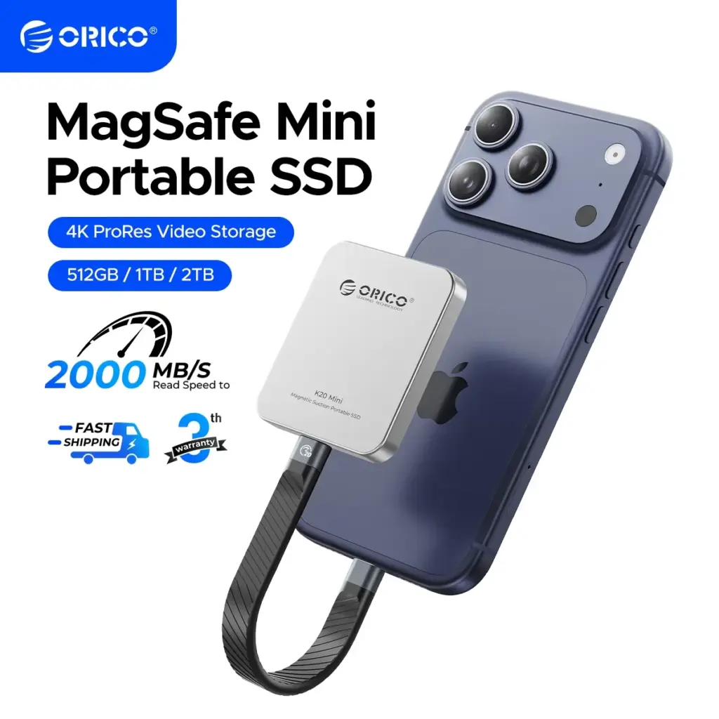 ORICO K20Mini Magnetic External SSD for iPhone 17 16 Pro/Max ProRes 2000MB/s 4K ProRes HDR Record and Store Portable Solid State