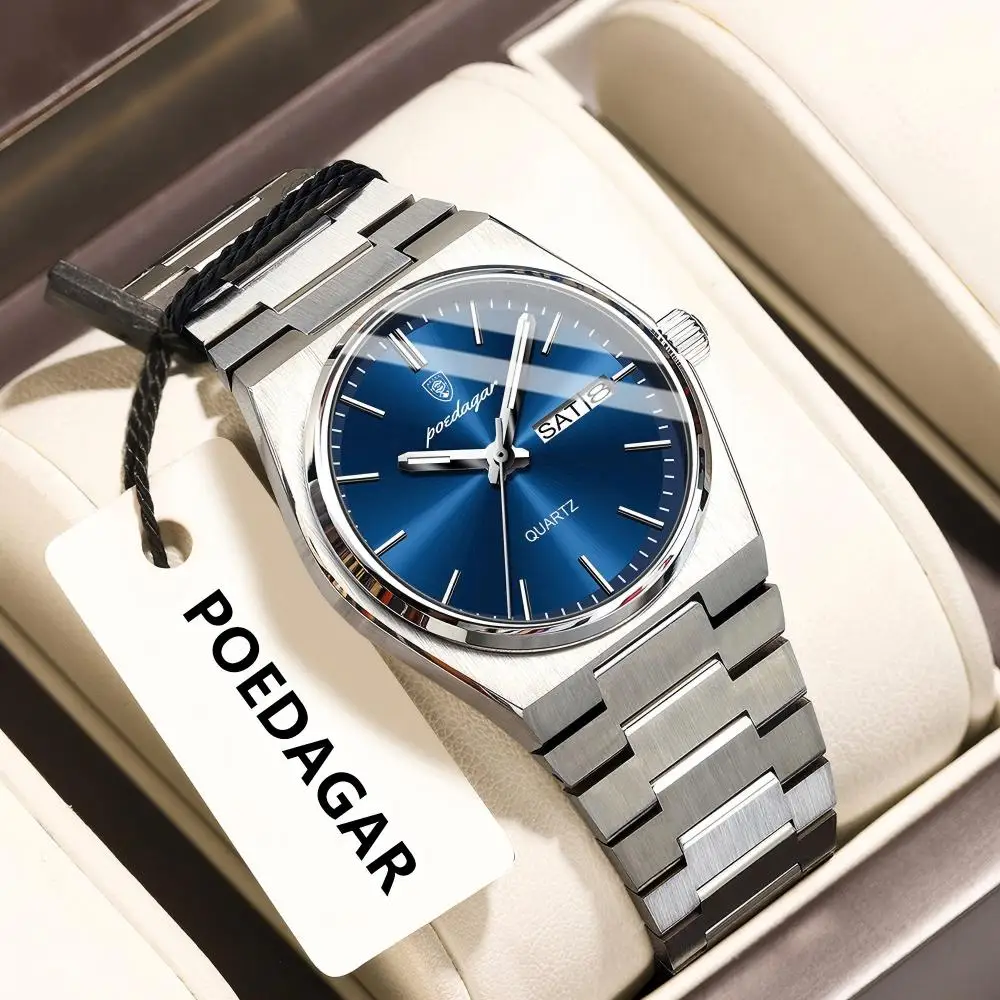 POEDAGAR Top Exquisite Woman Wristwatch Waterproof Luminous Quartz Casual Ladies Watch Date Week Stainless Steel Women's Watches