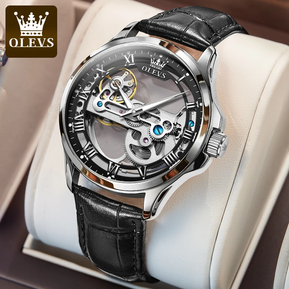 OLEVS 6661 Automatic Watch for Men Hollow Transparent Dial Original Mechanical Movement Man Wristwatch Waterproof Men's Watches