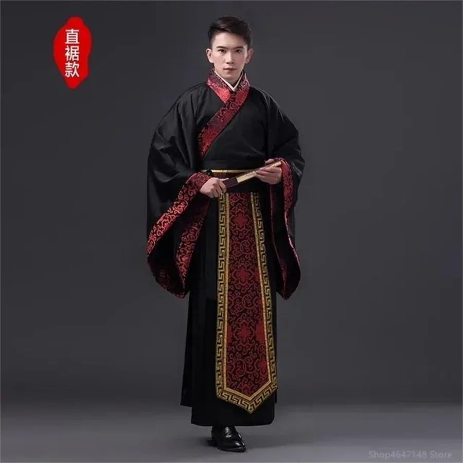 Ancient Costume Black Hanfu Men Tang Dynasty Black Stage Costume Chinese Traditional Clothing with Belt for Man Boy Big Size