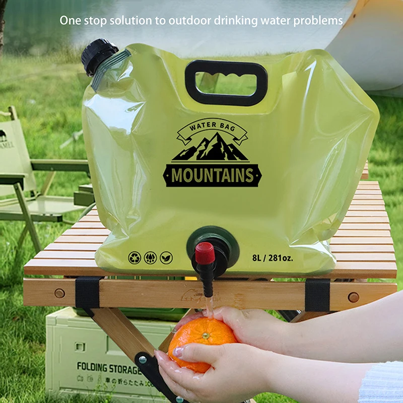 8L Portable Water Bag Folding Bucket Water Container Jug Bottle With Faucet Outdoor Travel Camping With Handle Soft Water Pouch