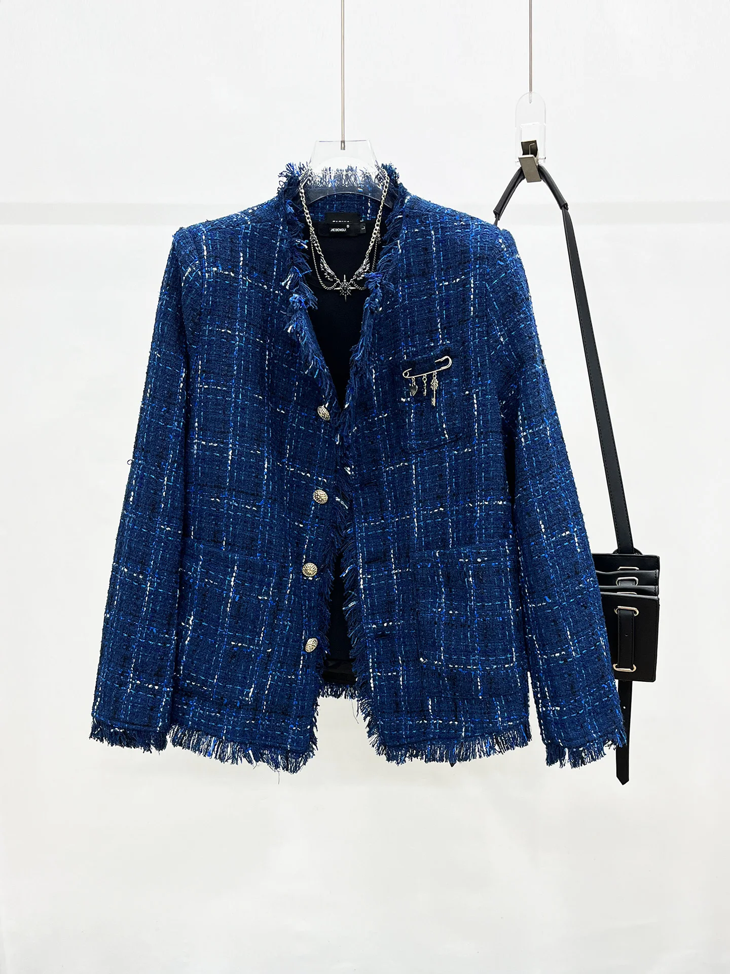 Ele Blue Men's Jaet oulder Pad Design Thiened Woolen Casual Sle Youth Faion Autumn New Outerwear Coat