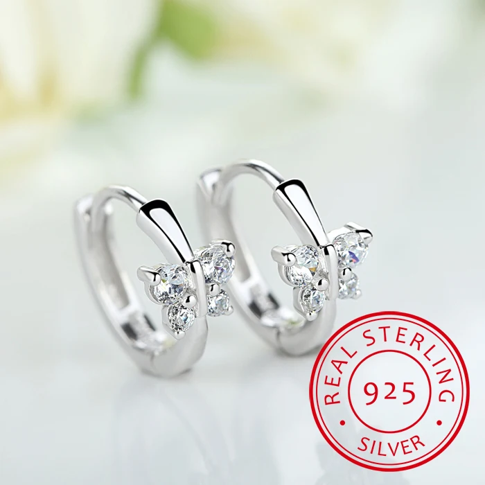 925 Silver Butterfly Zirconia Small Hoop Earring For Girls Child Wome Beautiful Aros Huggies Earring Jewelry