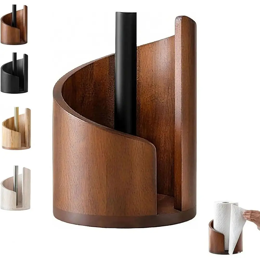 Large Capacity Wooden Paper Towel Holder Freestanding Base Ornament Storage Freestanding Paper Roll Holder Wooden