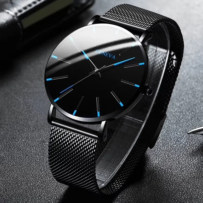 Luxury Ultra Thin Mesh Belt Men Business Watches Fashion Male's Analog Quartz Wristwatch Reloj Hombre
