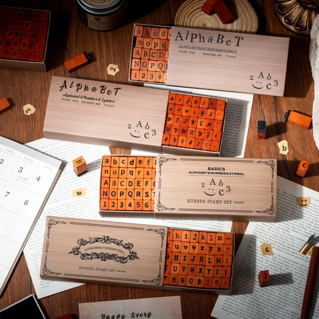 Journal GO 70pcs/set Wooden Rubber Alphabet Letter Number Stamp Set for Card Collage Junk Journal Scrapbooking DIY Standard Seal