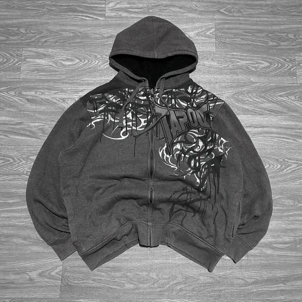 2000s TAP OUT Skull Print Retro Hoodie Harajuku Style Gothic Street Fashion Casual Sweater America Men's
