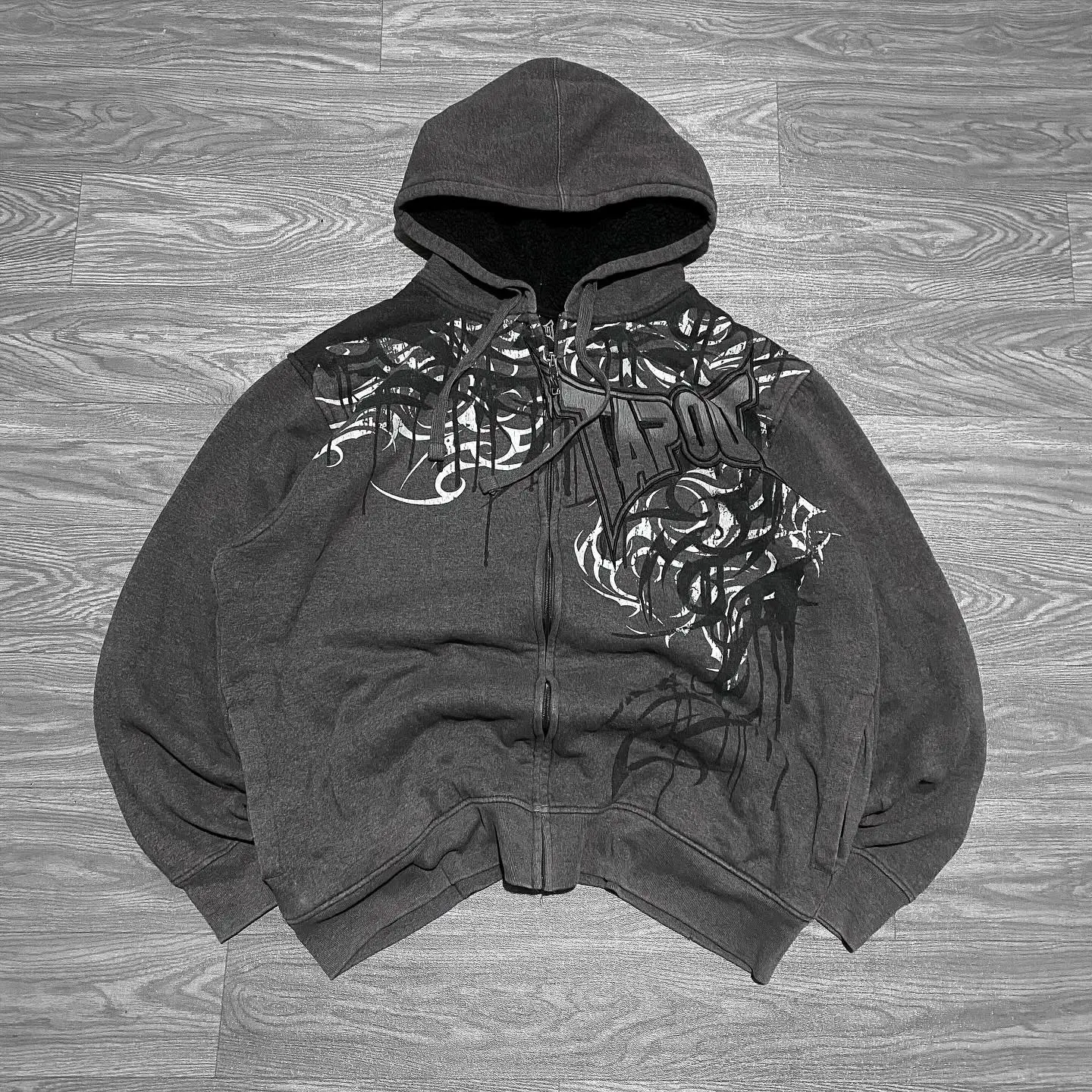 2000s TAP OUT Skull Print Retro Hoodie Harajuku Style Gothic Street Fashion Casual Sweater America Men's