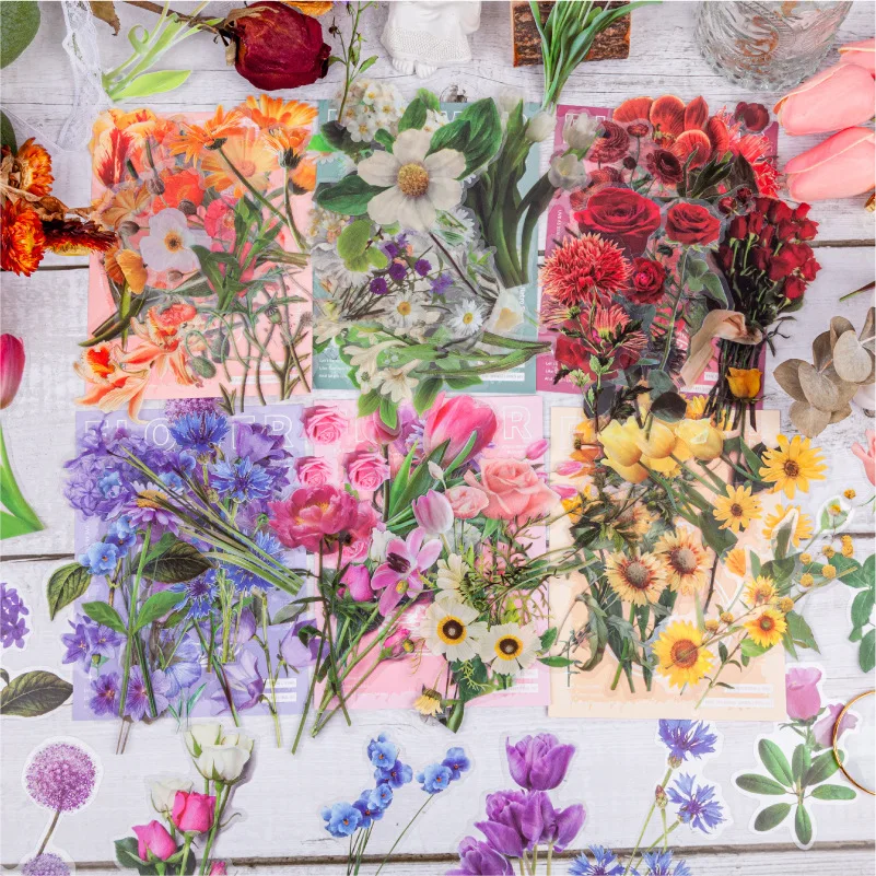 Flower Letter Series Vintage Plant Floral Landscape PET Sticker Creative DIY Journal Material Collage Scrapbooking Stationery