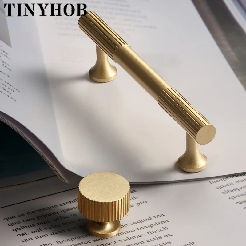Modern Style/Vertical lines Solid Brass Drawer Knobs T bar Handle Bedroom Pulls Kitchen Cabinet Door Pull Handle