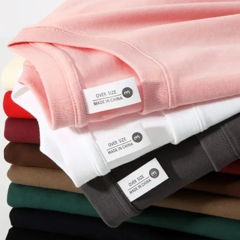 Summer 300gsm Heavy Cotton T-shirts Men Korean Fashion O-Neck Short Sleeve Solid Color Casual Unisex Basic Tees Oversized Tshirt
