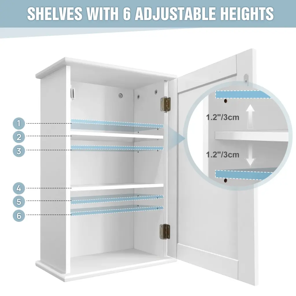 BRIEFNESS White Bathroom Wall Cabinet Storage Cabinets Doors Adjustable Shelves MDF Modern Toilet Cupboard Storage Unit Adjustab