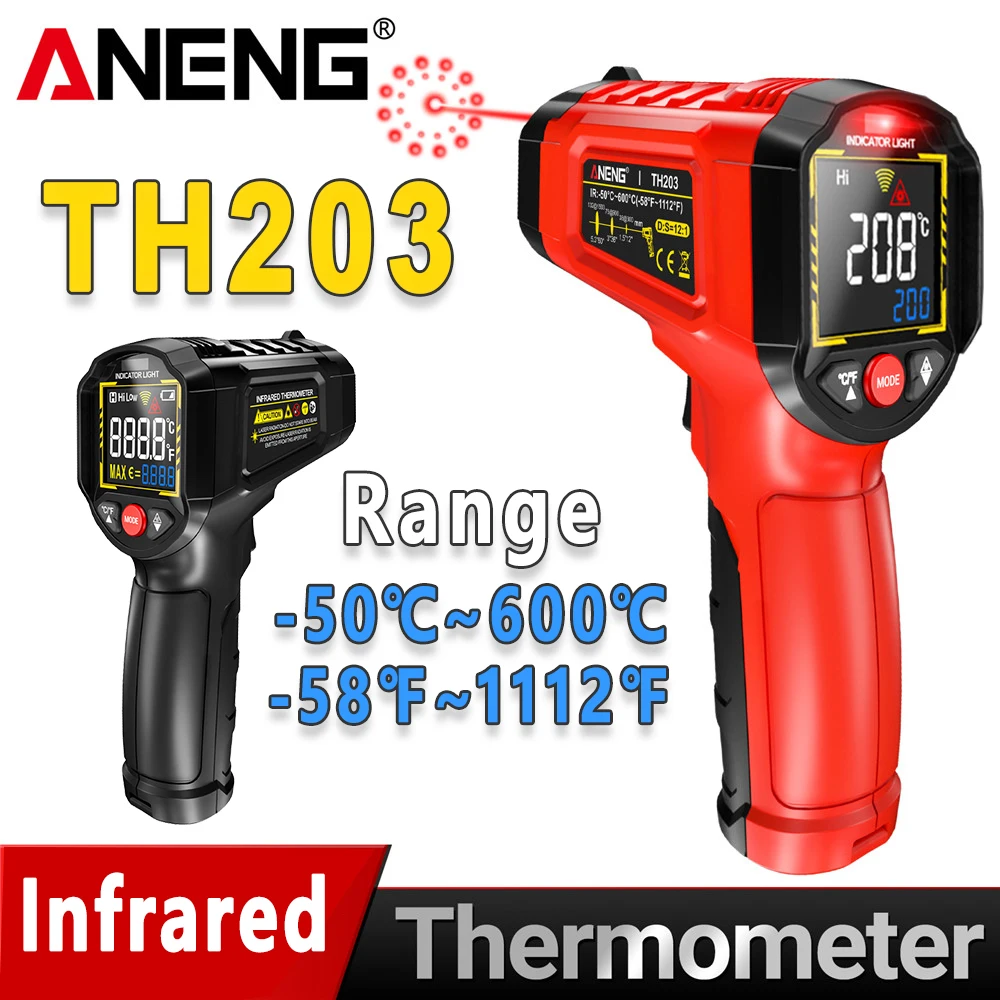 ANENG TH203 Digital Infrared Thermometer -50~600℃ Temperature Meter Non-contact Pyrometer Tester IR Hygrometer Industrial Tool