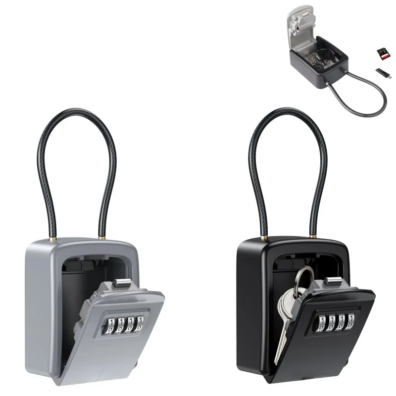 Key Lock Box 4 Digit Combination Key Safe Box Waterproof Key Storage Lock Box with Removable Chain Security Anti-theft