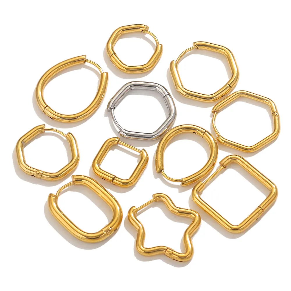 6pcs Stainless Steel U Shaped Earrings Hoop For Women Earrings Piercing 18K PVD Gold Plated DIY Ear Huggie Jewelry Wholesale