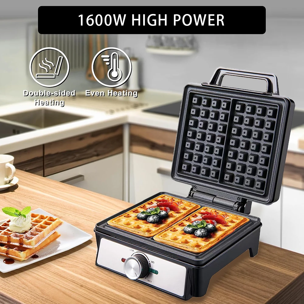 Waffles Maker 2 Slices Adjustable Temperature Electric Breakfast Belgian Waffle Machine Non-Stick Egg Cake Iron Plates 1600W