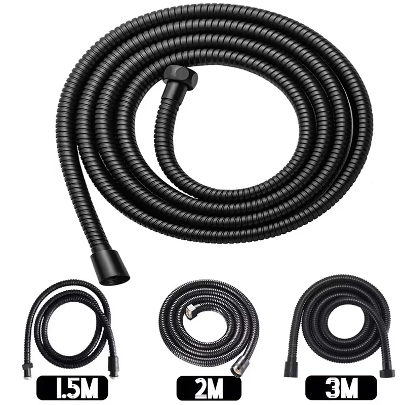Black 1.5m/ 2m /3m G1/2 Inch High Quality Flexible Shower Hose Stainless Steel Chrome Bathroom Water Head Shower Extension Pipe