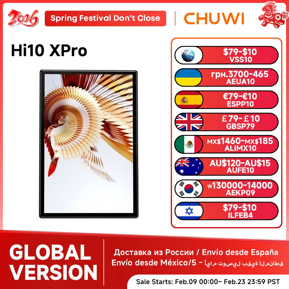 CHUWI Hi10X Pro 10.1 Inch 800*1280 IPS Screen Unisoc T606 4GB RAM 128GB ROM Tablets 2.4G/5G Wifi Android 14 Tablet PC 7000mah