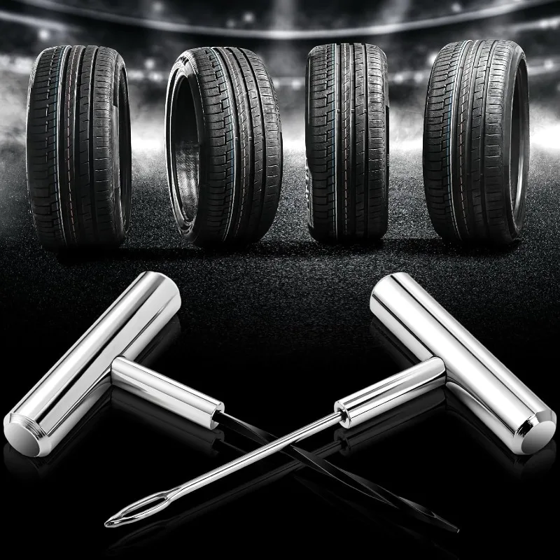 Heavy Duty Plug Kit Stainless Steel T Handle Set Bicycles Repair Puncture Tool Spiral Probe Split Eye Needle Tire Repair Set