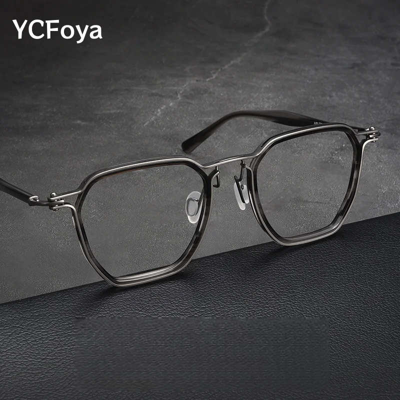 YCFoya Luxury Titanium Men's Square Eyeglasses Frame Big Size Fashion Optical Prescription Glasses M5867