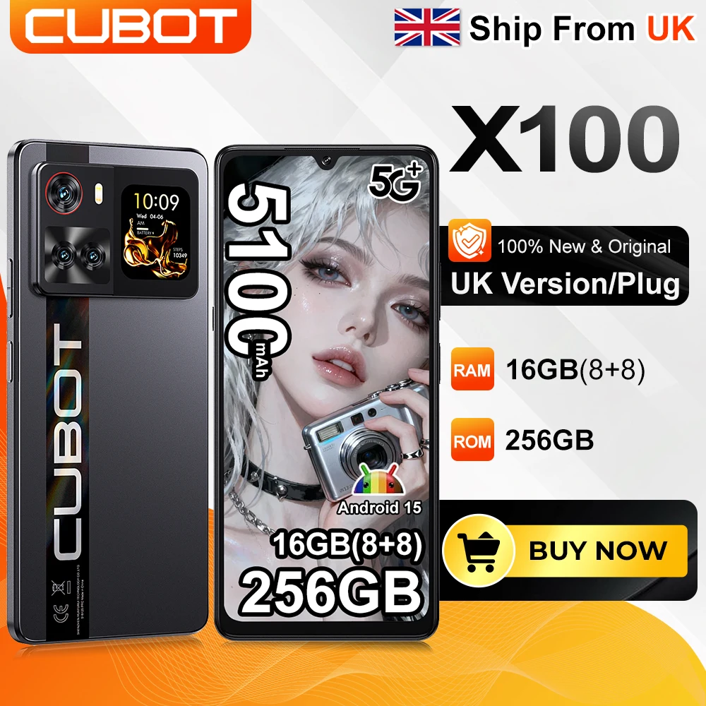[Ship From UK] Cubot X100 Android 15 5G Smartphone 6.88" 120Hz 16GB(8+8) RAM 256GB ROM 64MP 5100mAh 33W NFC Mobile Phone