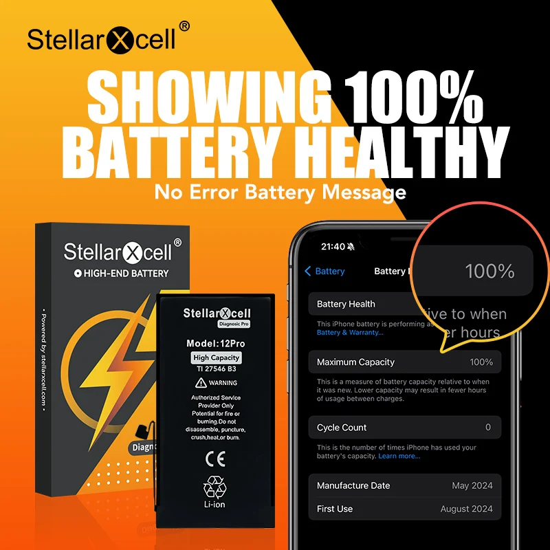 StellarXcell Diagnostic Battery No unknown parts no pop up message for iphone 12mini 13Promax 14Plus 15Pro max With free tools