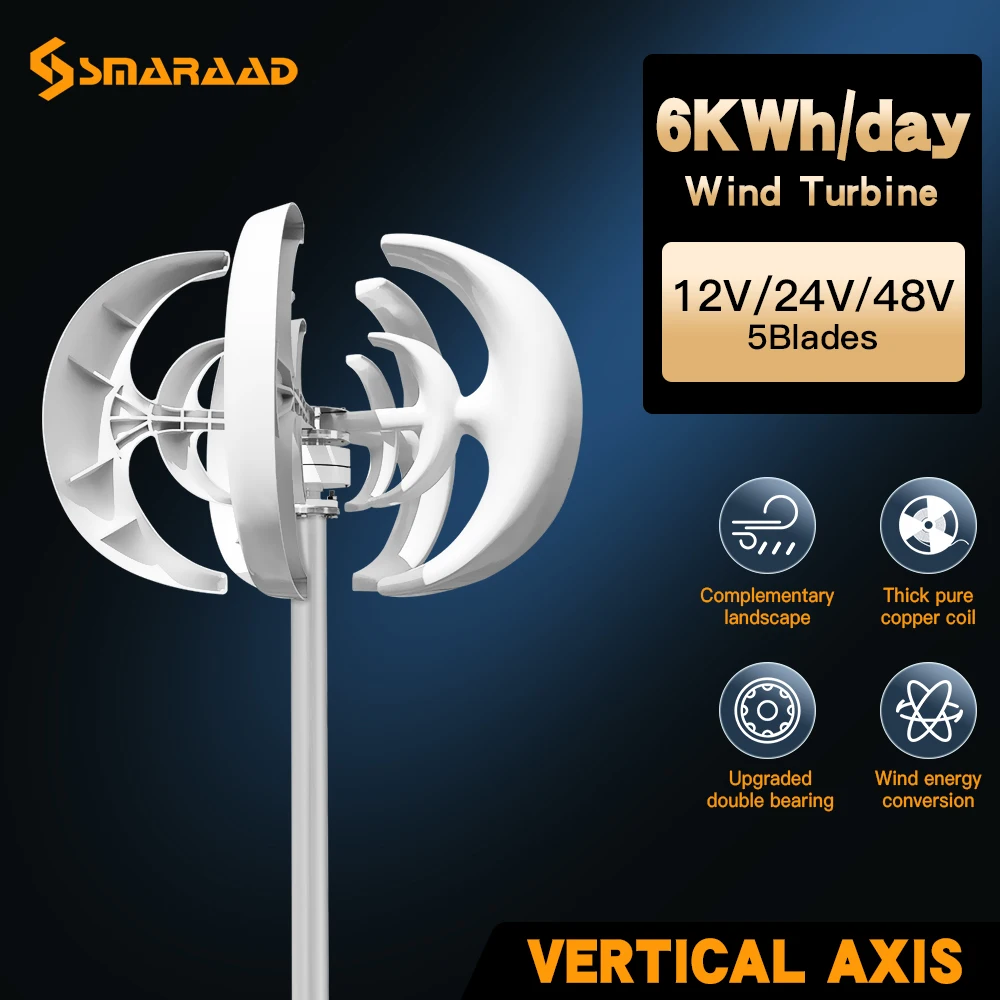 3000W 48V Vertical Axis Wind Turbine Windmill Energy Charging Home Camping With Solar Lithium Battery System