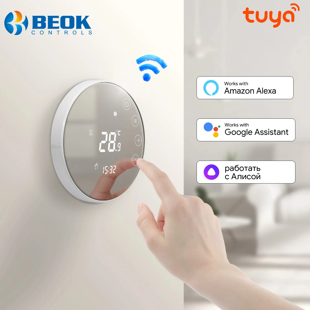 Beok Tuya Smart Wifi Thermostat Warm Floor Water Floor Heating Thermoregulate LCD Touch Screen Remote Control for Alice, Alexa