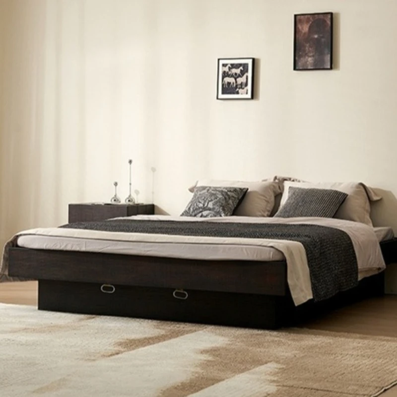 Nordic Creative Retro Bed Frames Modern Solid Wood Tatami Storage King Bed Bases Dormitory Bedroom Furniture Cama De Casal FYBB