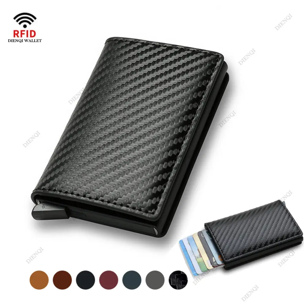 Carbon Fiber Credit Card Holder Wallets Men Brand Rfid Black Magic Trifold Leather Slim Mini Wallet Small Money Bag Male Purses