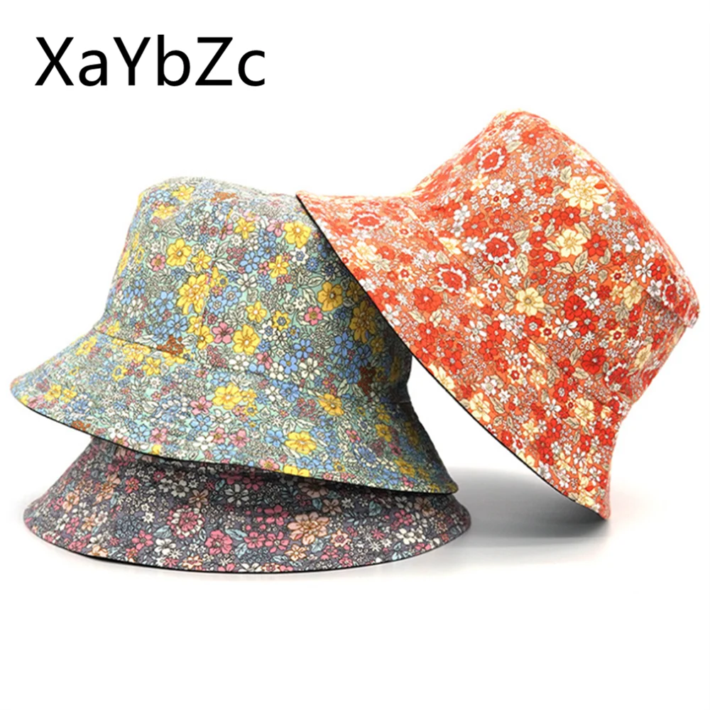 Spring and Summer Small Floral Print Bucket Hat Trend Flower Double-Sided Male Wild Basin Sun Woman Cap