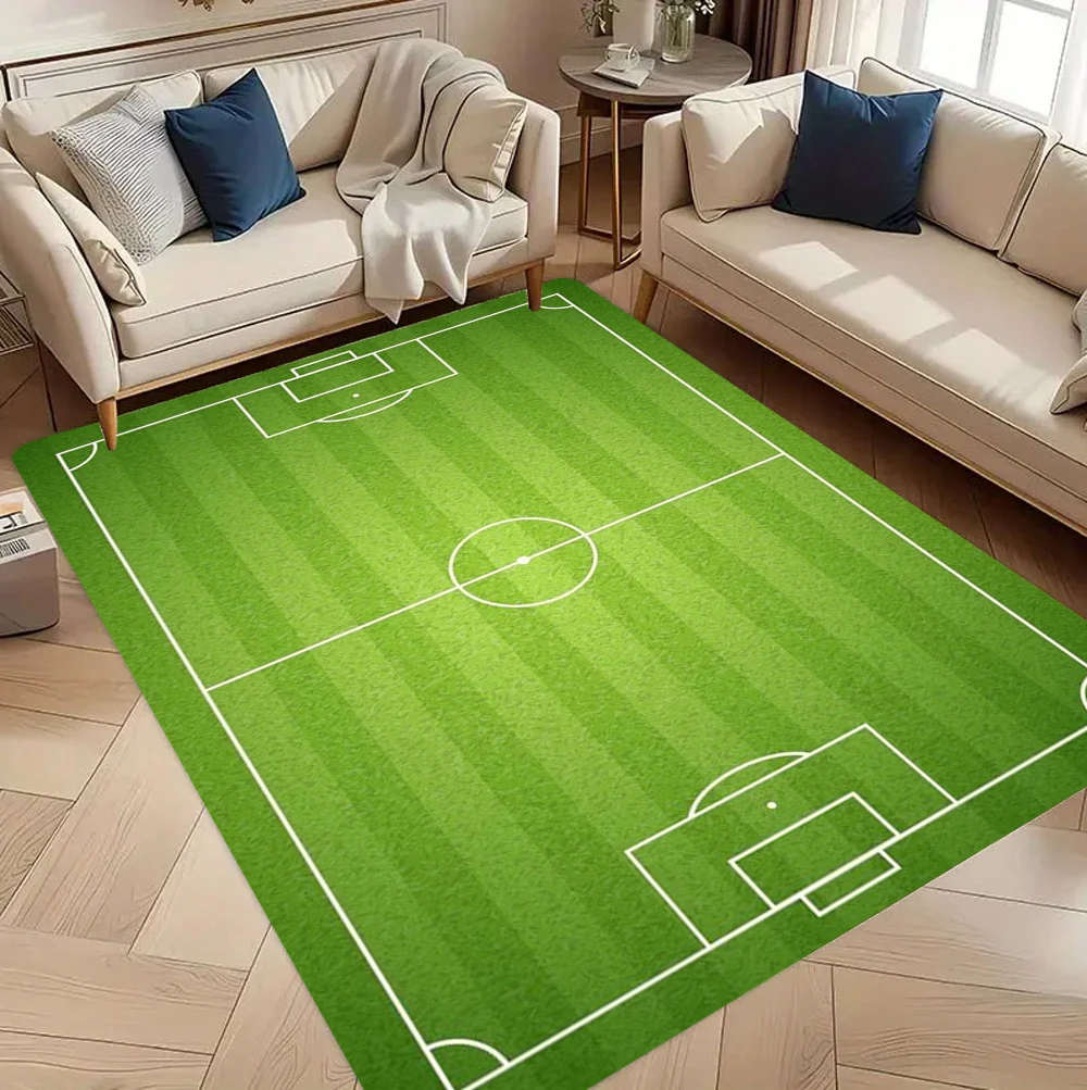 Realistic Football Field Pattern Carpet Mat Rug, Vivid & Dynamic Home Decoration with Green Tone for Living Room Bedroom