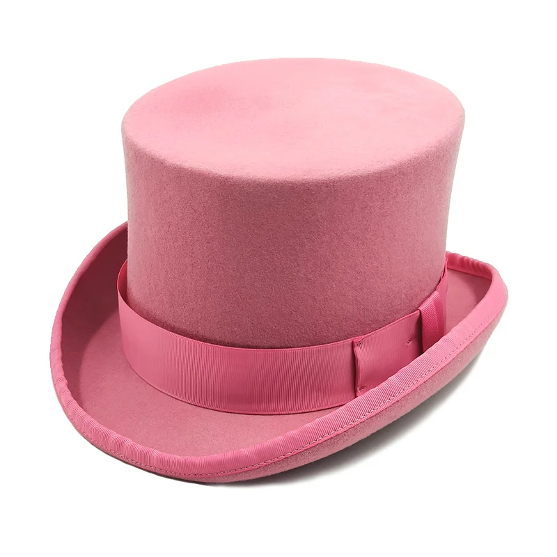 2025 Pink and Purple High Top hat Magician high hat British black jazz top hats male and female court gentleman flat felt hat