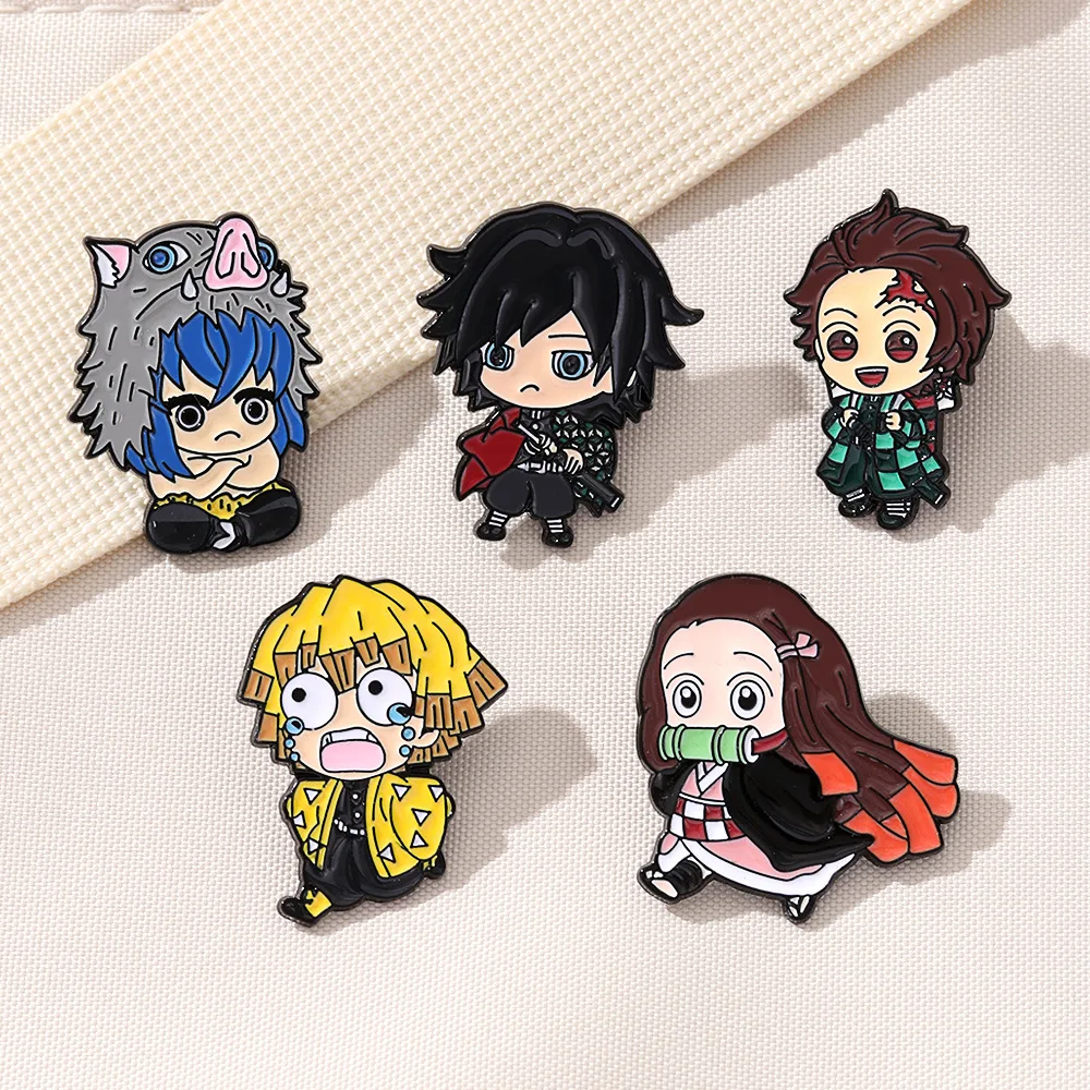 5 Pcs Demon Slayer Brooches Set, Anime Cosplay Lapel Pins, Cute Cartoon Character Badges for Clothing Backpack Jewelry Gift