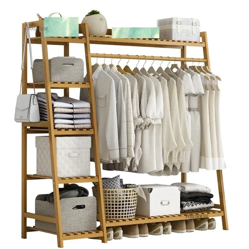 Simple Floor-standing Wardrobes Home Indoor Bedroom Open Coat Rack Closet Nordic Bamboo Storage Cabinet for Bedroom Furniture GL