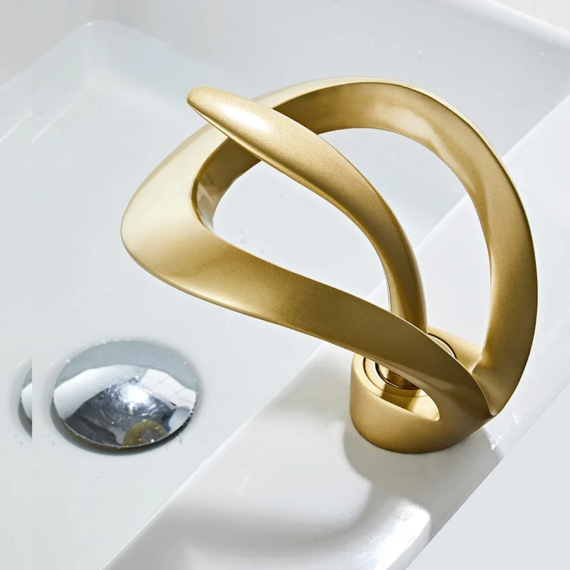 Black Bathroom Basin Taps Single Handle Waterfall Faucet Solid Brass Basin Mixer Taps Creative Hollowed Out Design Water Tap