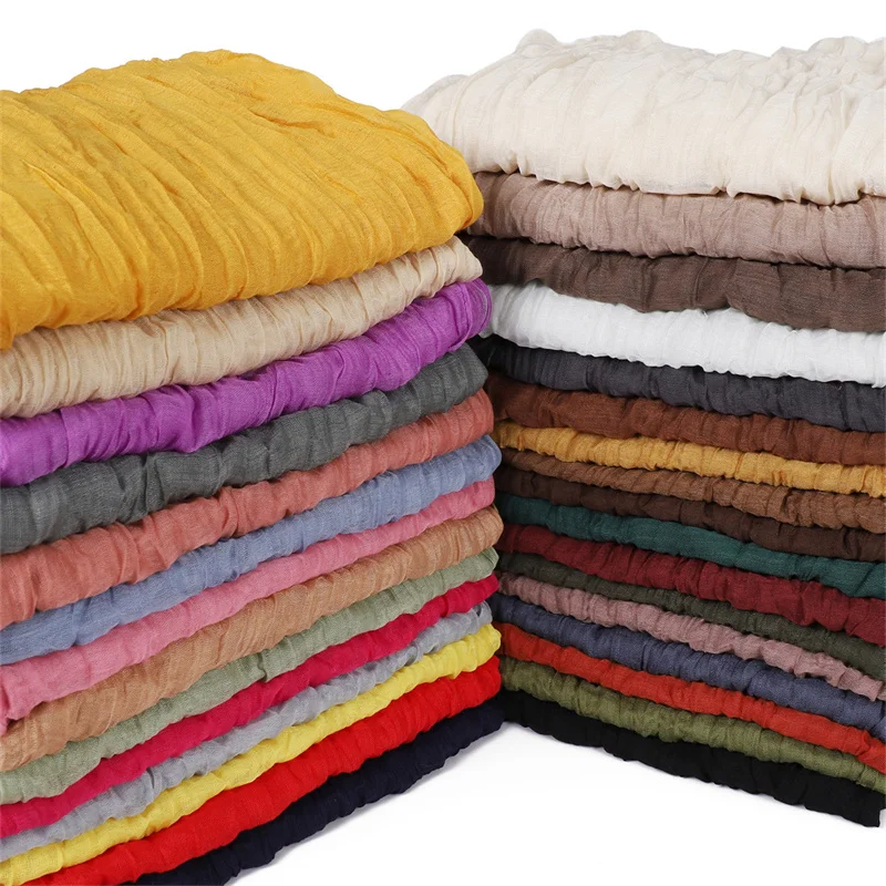 85 * 180cm Wrinkled Cotton And Line Designer Scarf Head Hijab Wrap Women Shawls Femme Lady Headband Muslim Hijabs Ramadan