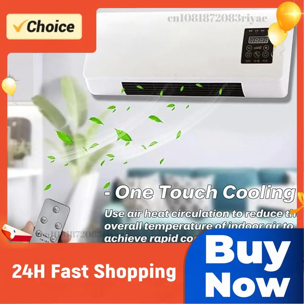 Wall Mount Mobile Electric Fan W/ Remote Control Air Cooling Fan Cold Heating 2-in-1 Fan Air Cooler for Bathroom Bedroom Office