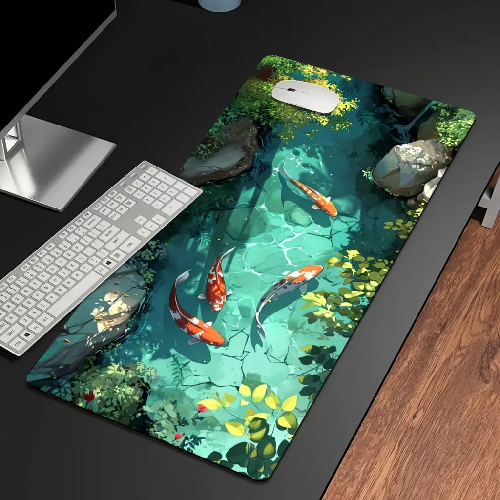 Large Koi Fish Gaming Mouse Pad Non-Slip Rubber Desk Mat Stitched Edge Office work Esports Gift for Gamers desk accessories