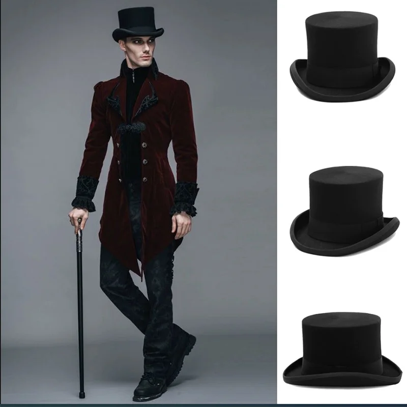 Fedoras Wool Magic high hat British black jazz top hat male court gentleman flat felt hat Webbing sombrero de copa británico