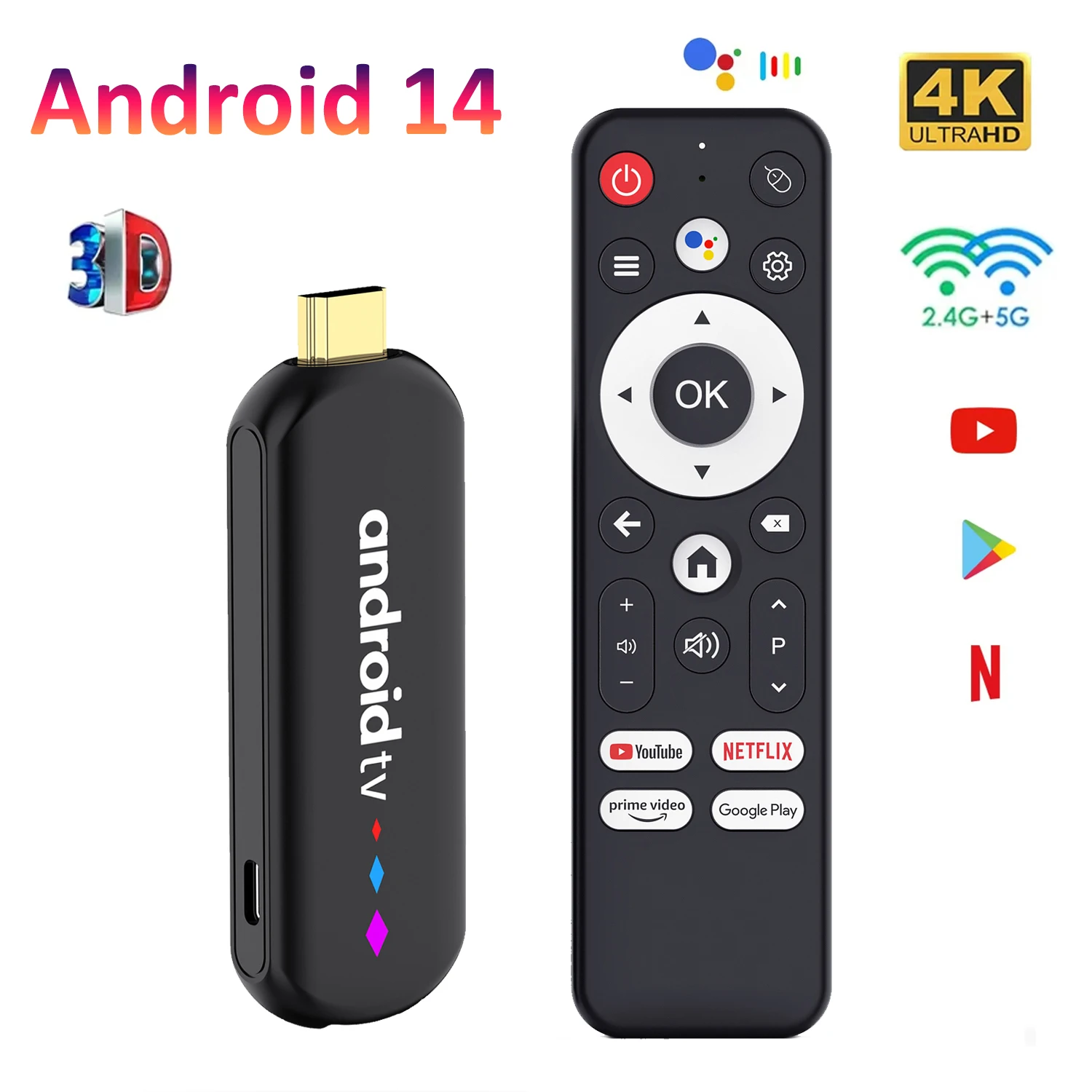 Android TV Stick H96 Max S905L3 Quad-Core TV Stick Android 14 Voice Assistant Support 4K Streaming Smart TV Stick 2GB 16GB
