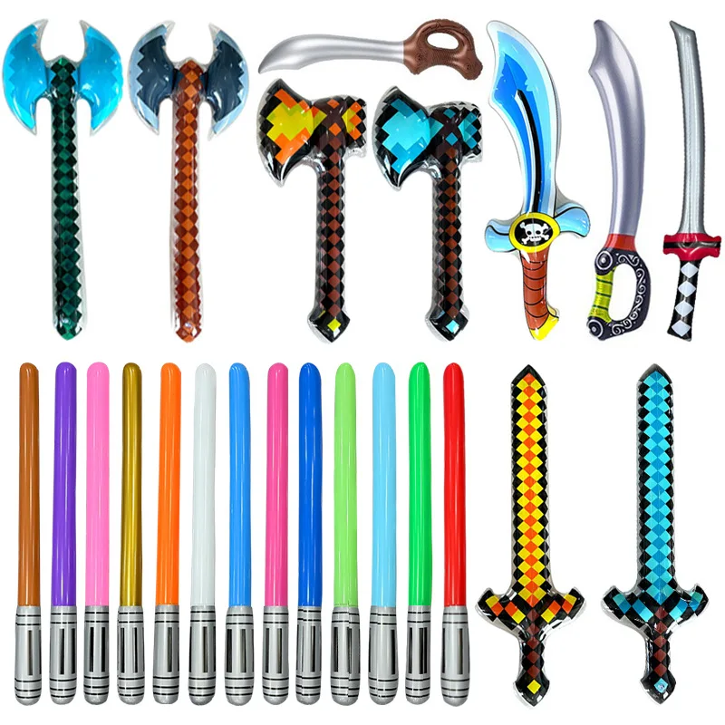 Inflatable Weapons - Pixel Diamond Swords, Pickaxes, Hatchets, Axes, Tridents Children's Toys Birthday Gift Balloon ﻿
