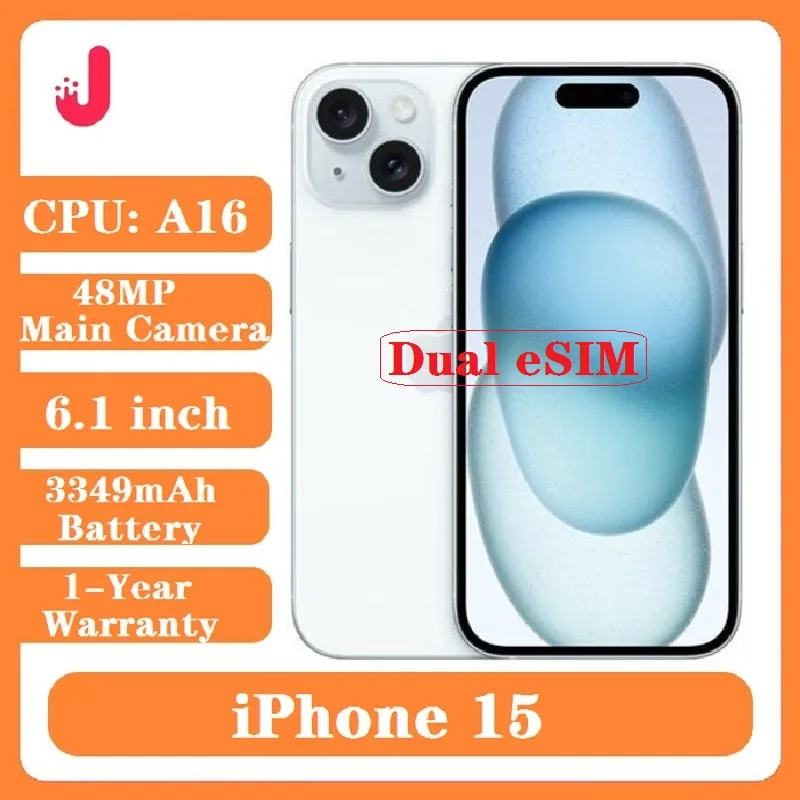 Original Iphone 15 6+128GB/256GB 6.1-Inch Super Retina XDR Display A16 Bionic chip Dual ESIM NFC Smart phone US Version USED