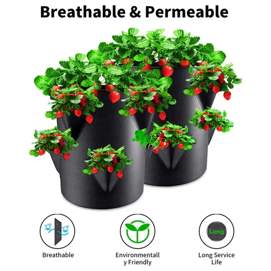 Strawberry Pots And Planters Strawberry Garden Planting Pots With 6 Side Grow Pockets Breathable 7 Gallon Portable For Courtyard