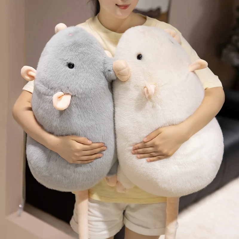 Very Soft Rat Plush Toy Cartoon White Gray Brown Fancy Rat Animal Doll Big Size Fluffy Mouse Cuddly Pillow Birthday Gifts