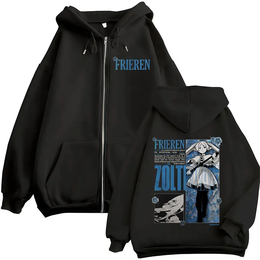 Anime Frieren: Beyond Journey's End Frieren Zipper Hoodies Men's Women Clothing Fleece Casual Zip Up Hooded Sweatshirts Jackets