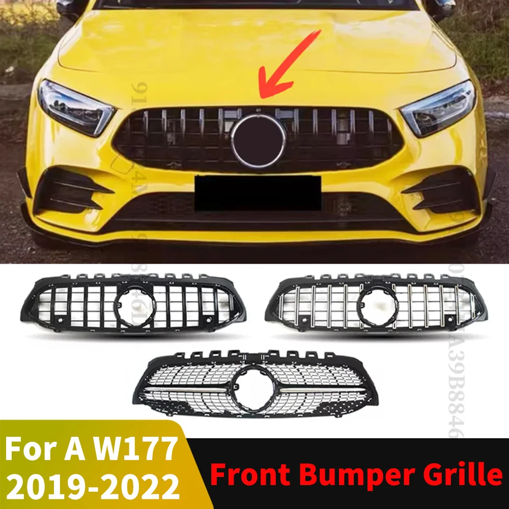 GT Diamond Front Grille Racing Bumper Grill For Mercedes W177 Benz A or A35 2019 2020 2021 2022 like A250 A200 A180 A220 Tuning