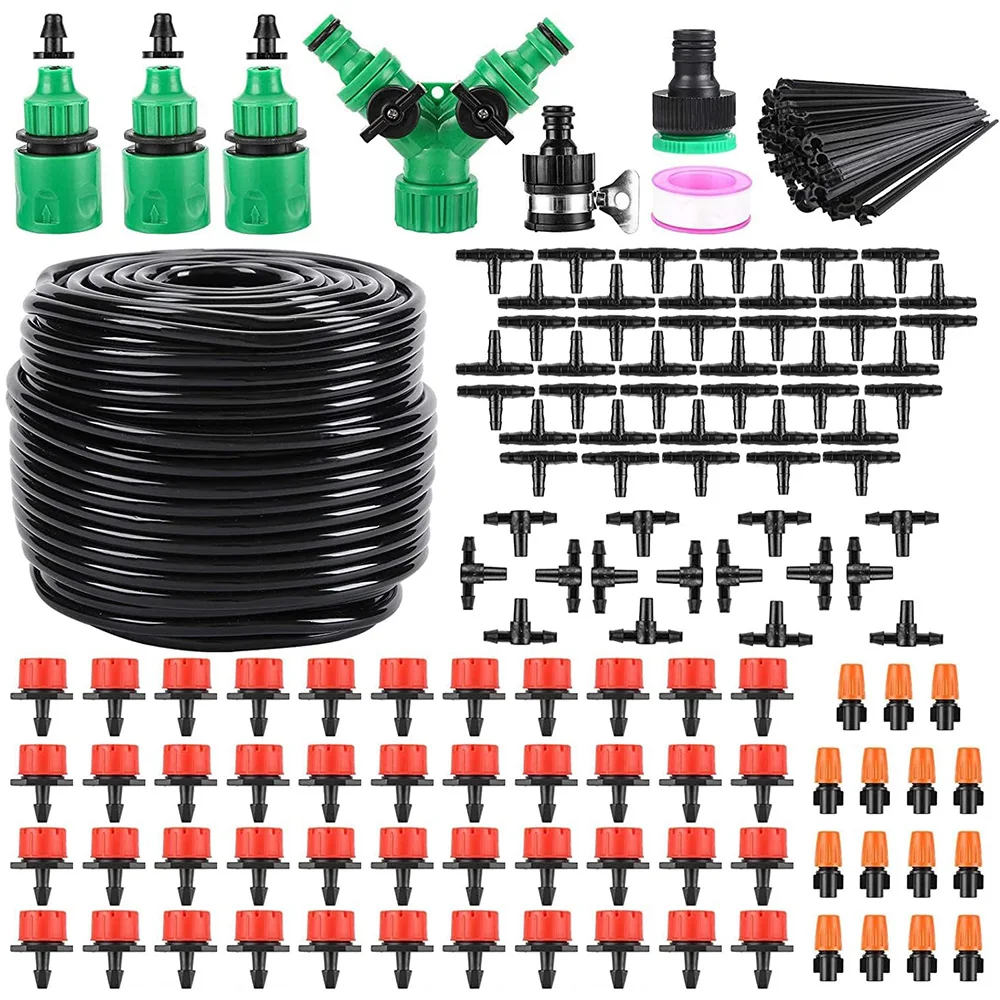 50M Micro Drip Irrigation System Automatic Plant Watering Kit with Adjustable Drippers & Hose - Outdoor Garden Misting Tools