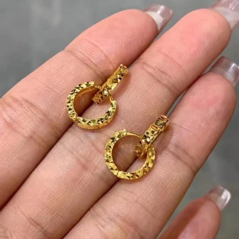 Shining Real 18k Gold Crushed Ice Ear Buckle for Woman High-quality Luxury AU750 Earring Party Banquet Jewelry 18K No Demolding